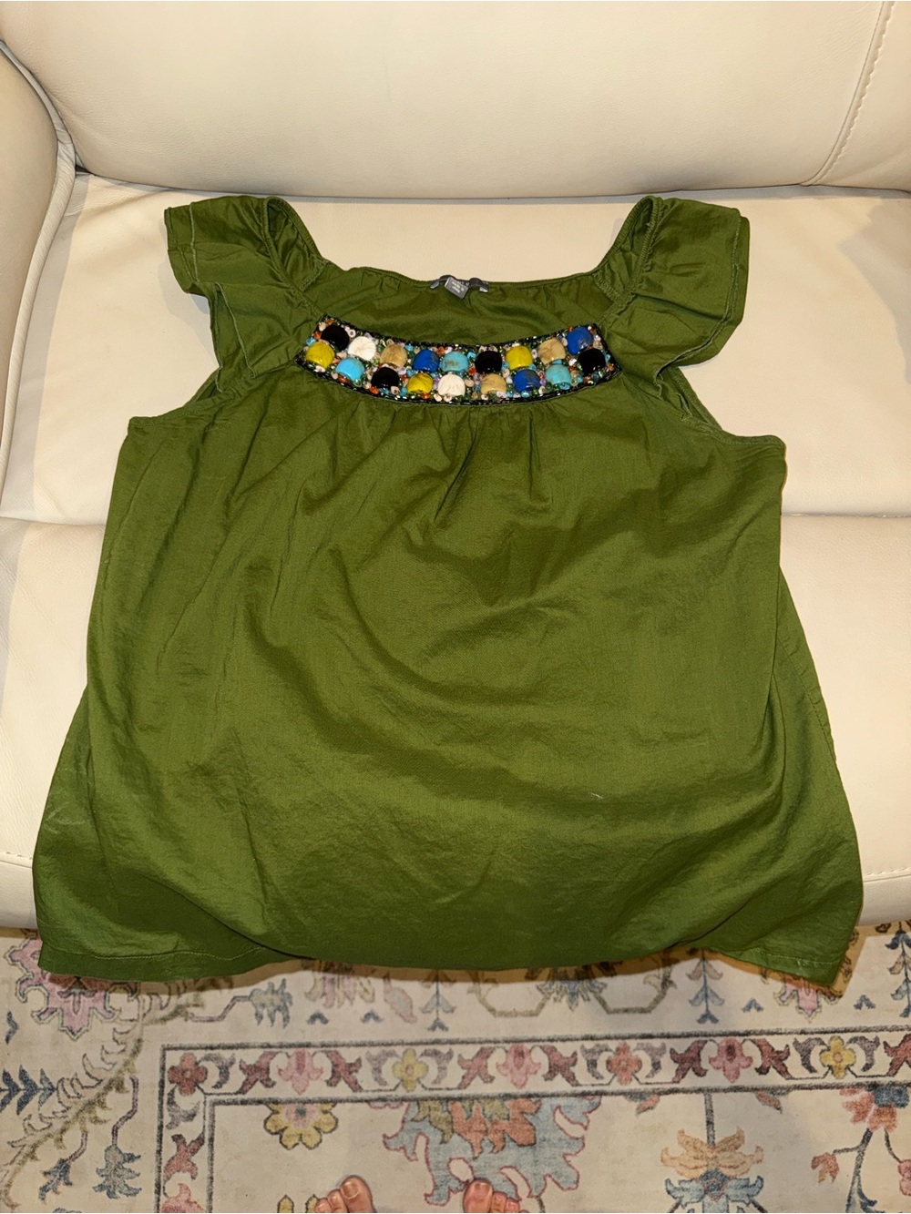 Apt. 9 Olive Green Beaded Yoke Casual Dress